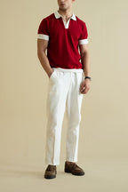 Vintage-Inspired Red Knit Polo Shirt - Short Sleeve Retro Sweater